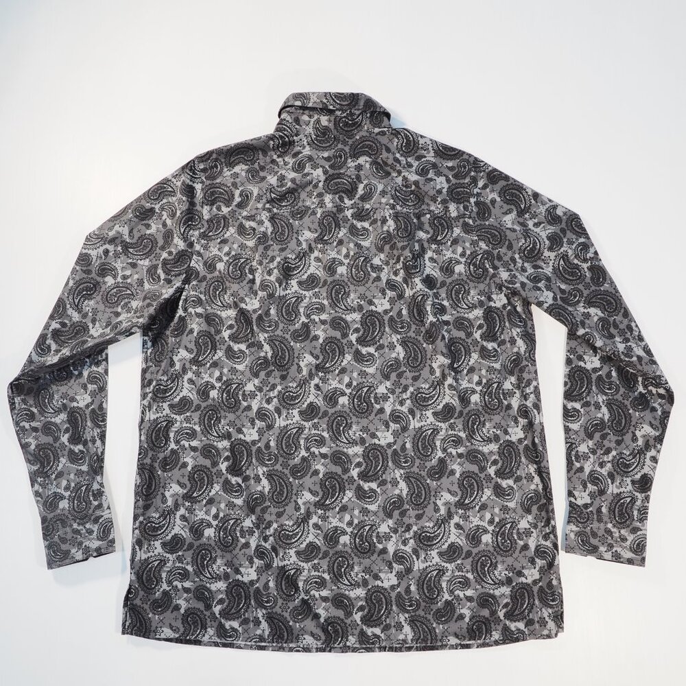 KingSize Shirt Mens LT Large Tall Black Gray Paisley Flip Cuff Preppy Minimalist - Picture 2 of 10